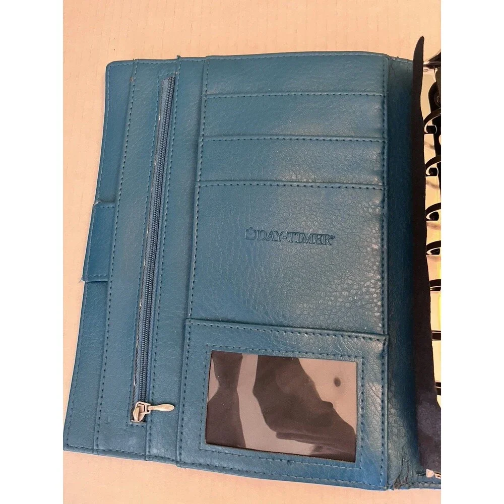Blue Teal Leather Day Timer 7 Ring Binder Organizer 9.25” X 7.25 Daytimer